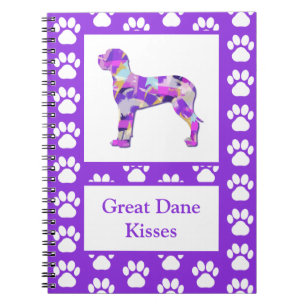 Great Dane Dog Silhouette Paw Purple PY&B Notebook