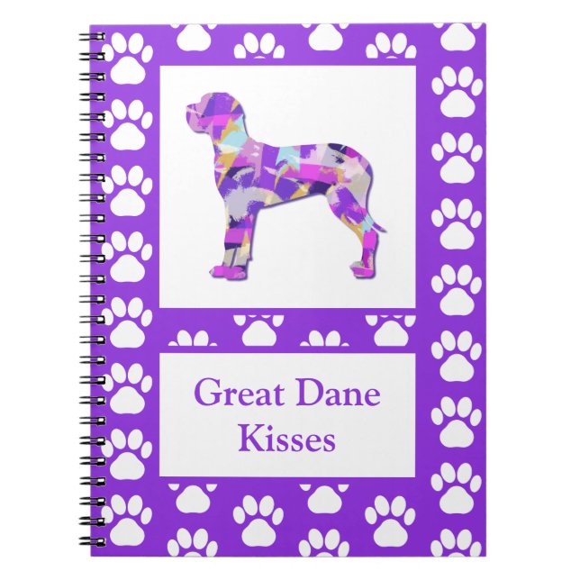Great Dane Dog Silhouette Paw Purple PY&B Notebook (Front)
