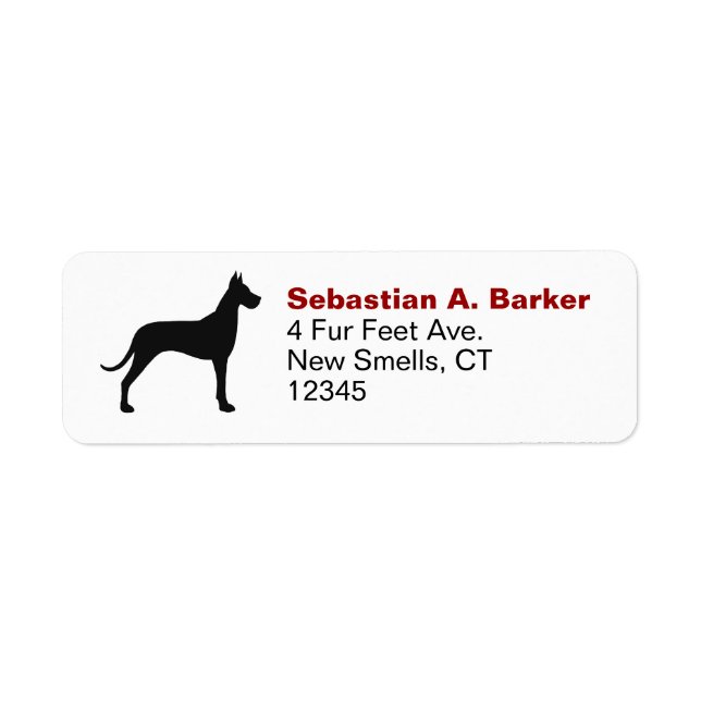 Great Dane Dog Silhouette Return Address Labells (Front)