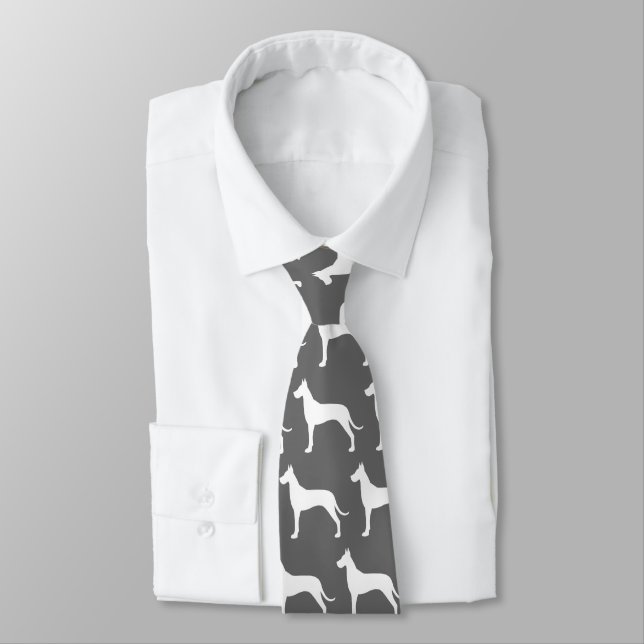 Great Dane Dog Silhouettes Gray and White Tie (Tied)