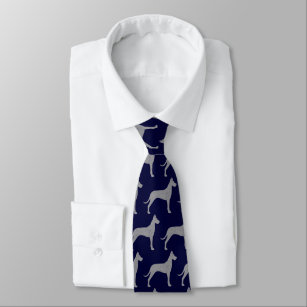 Great Dane Dog Silhouettes Pattern Blue and Grey Tie