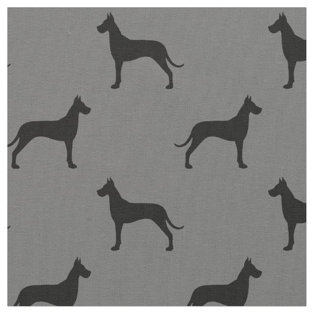 Great Dane Dog Silhouettes Pattern Grey and Black Fabric (Close Up)