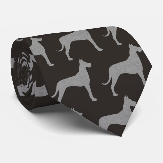 Great Dane Dog Silhouettes Pattern Grey and Black Tie (Rolled)