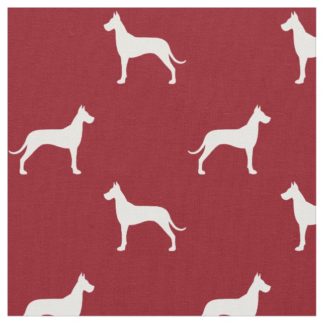 Great Dane Dog Silhouettes Pattern Red and White Fabric (Close Up)