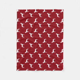 Great Dane Dog Silhouettes Pattern Red and White Fleece Blanket