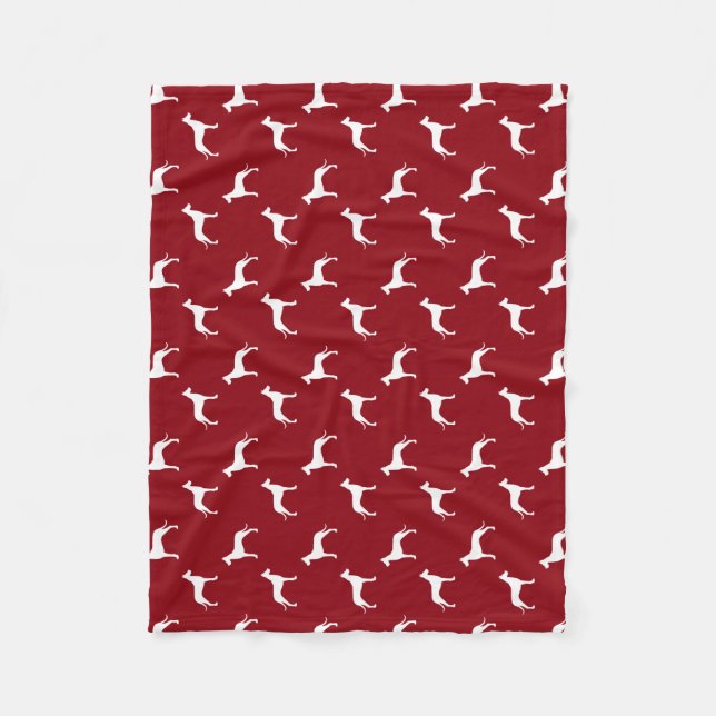 Great Dane Dog Silhouettes Pattern Red and White Fleece Blanket (Front)