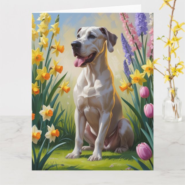 Great Dane Dog Spring Flowers Painting Card (Yellow Flower)