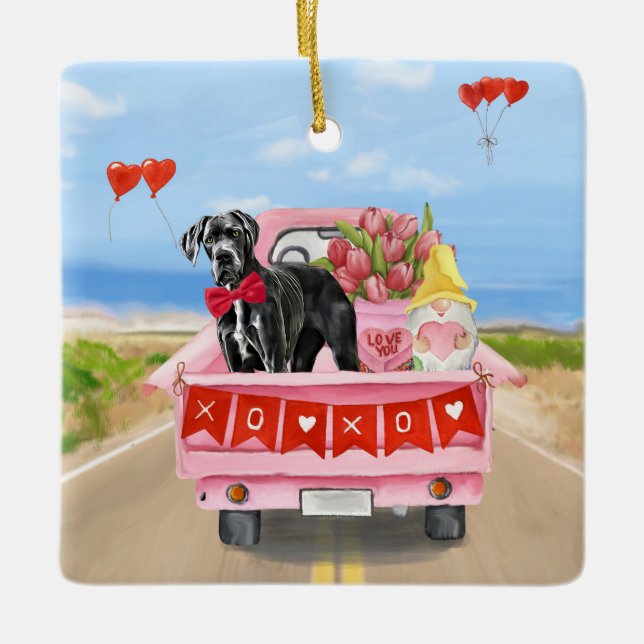 Great Dane Dog Valentine's Day Truck Ceramic Ornament (Front)