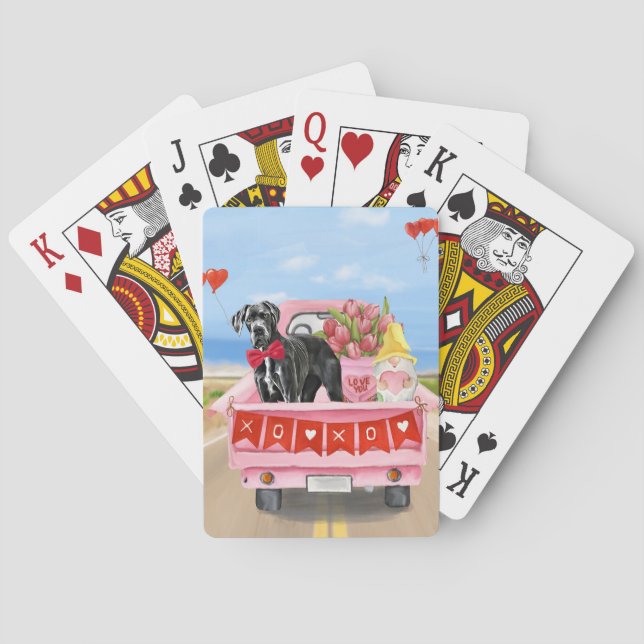 Great Dane Dog Valentine's Day Truck Playing Cards (Back)