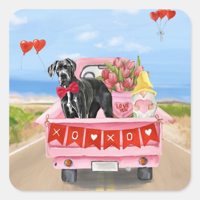 Great Dane Dog Valentine's Day Truck Square Sticker (Front)