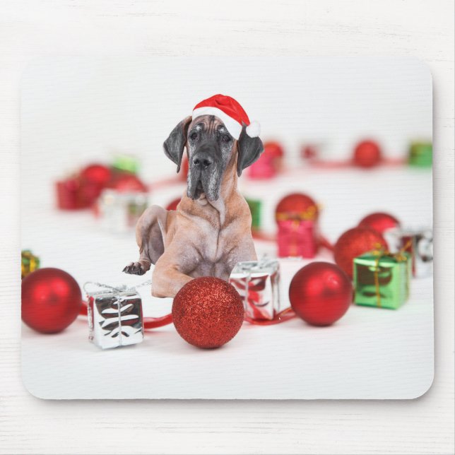 Great Dane Dog with Christmas Ornaments Gifts Mouse Pad (Front)