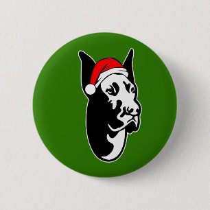 Great Dane Dog with Christmas Santa Hat 2 Inch Round Button