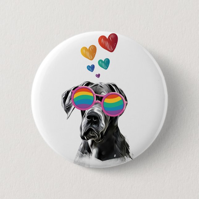 Great Dane Dog with Hearts Valentine's Day 2 Inch Round Button (Front)