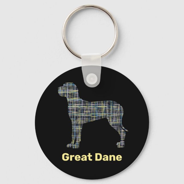 Great Dane Dog Yellow & Black Grid Line Keychain (Front)