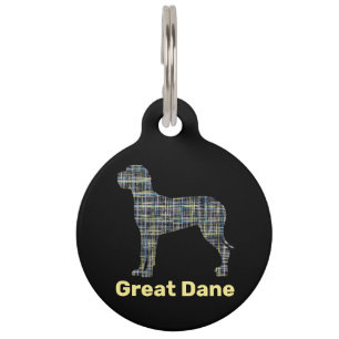 Great Dane Dog Yellow & Black Grid Line Pet Tag