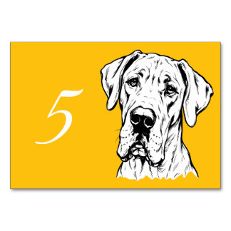 Great Dane Face View yellow Table Number