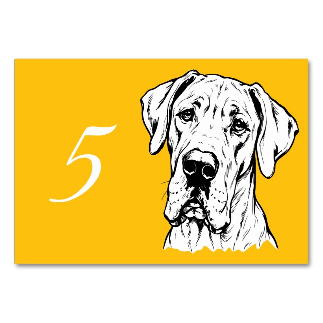 Great Dane Face View yellow Table Number (Front)