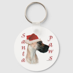 Great Dane (fawn) Santa Paws Keychain