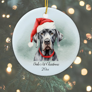 Great Dane First Christmas Personalized Watercolor Ceramic Ornament