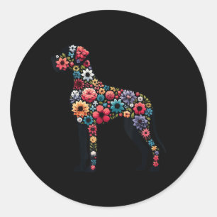 Great Dane Floral Silhouette Dog Great Dane Lovers Classic Round Sticker