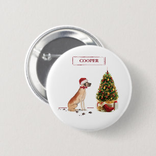 Great Dane Funny Christmas Dog with Tree 2 Inch Round Button