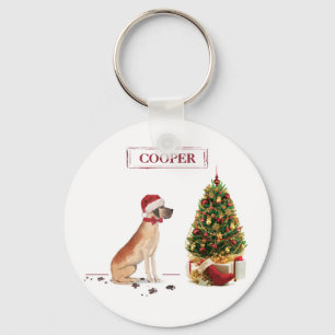Great Dane Funny Christmas Dog with Tree Keychain
