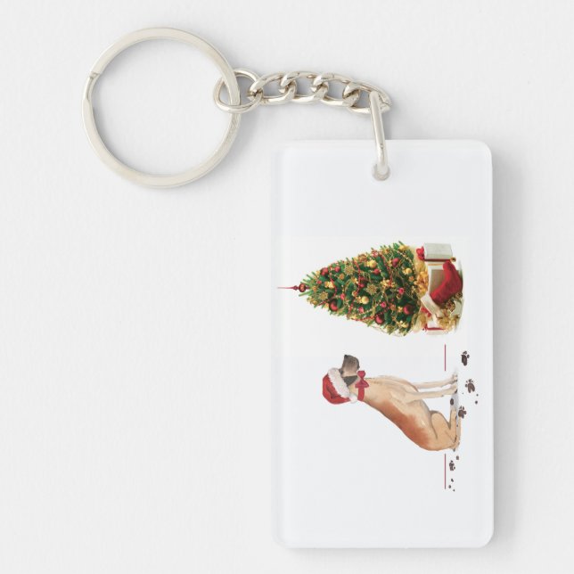 Great Dane Funny Christmas Dog with Tree Keychain (Front)