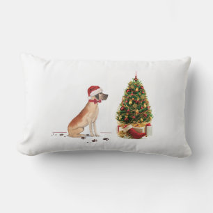 Great Dane Funny Christmas Dog with Tree Lumbar Pillow
