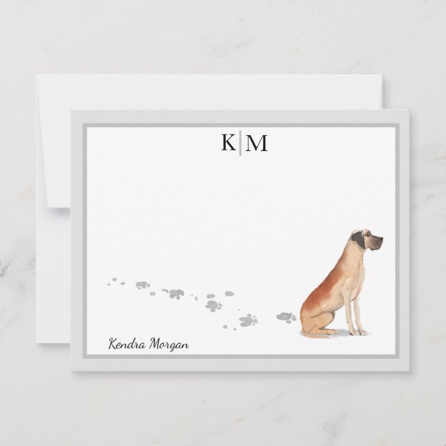 Great Dane Grey Border Monogram Your Name Card (Front)