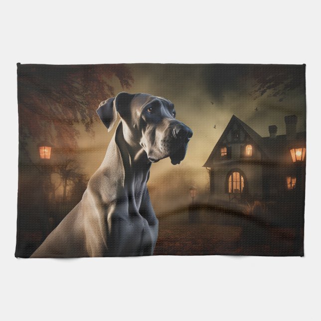 Great Dane Halloween Scary Kitchen Towel (Horizontal)