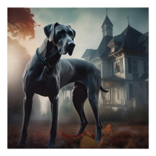 Great Dane Halloween Scary Poster