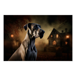 Great Dane Halloween Scary Poster