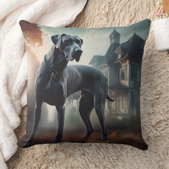 Great Dane Halloween Scary Throw Pillow (Blanket)