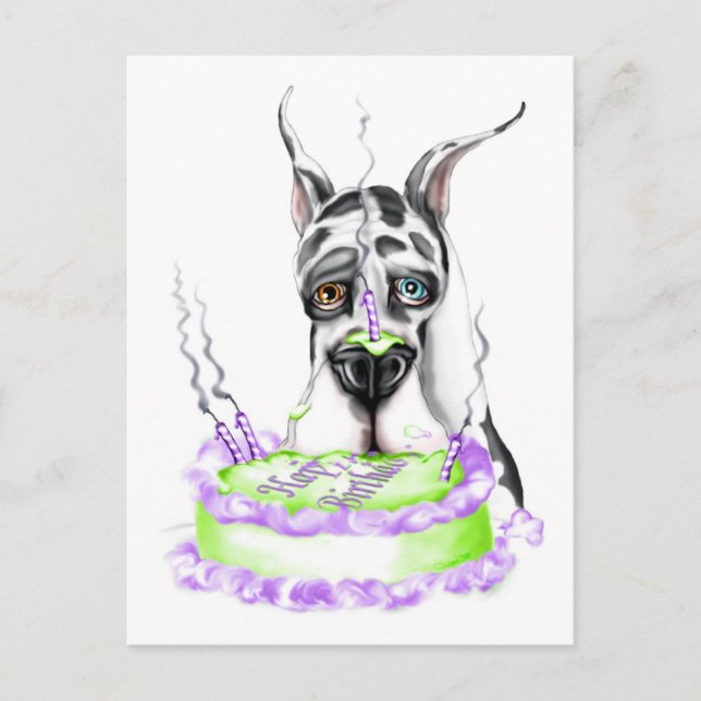 Great Dane Harlequin Birthday Cake Postcard (Front)