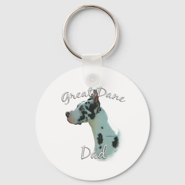 Great Dane (harlequin) Dad 2 Keychain (Front)
