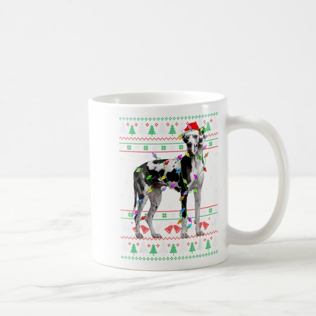 Great Dane Harlequin Dog Christmas Ugly Sweater Li Coffee Mug (Right)