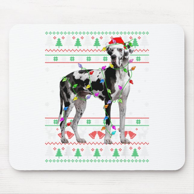 Great Dane Harlequin Dog Christmas Ugly Sweater Li Mouse Pad (Front)