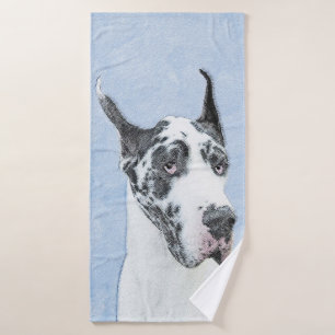 Great Dane (Harlequin) Painting - Original Dog Art Bath Towel Set