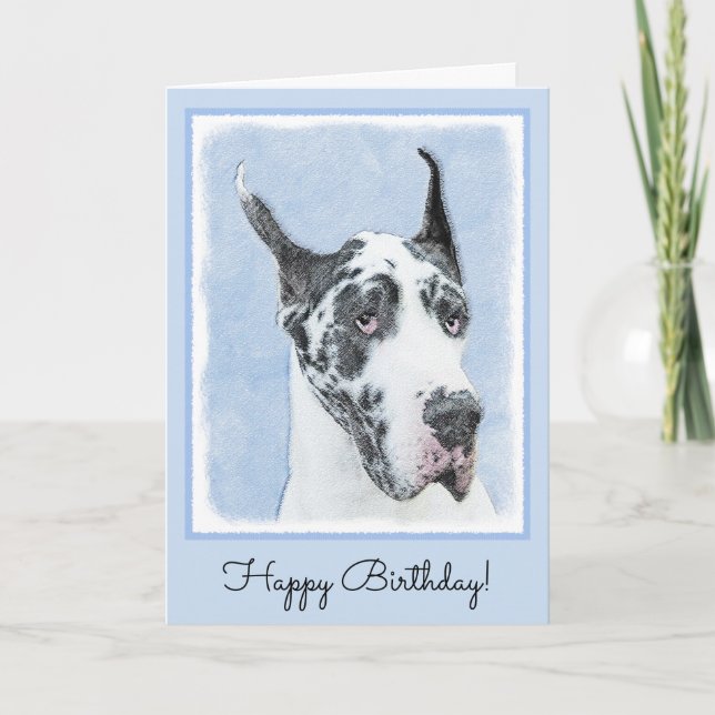 Great Dane (Harlequin) Painting - Original Dog Art Card (Front)