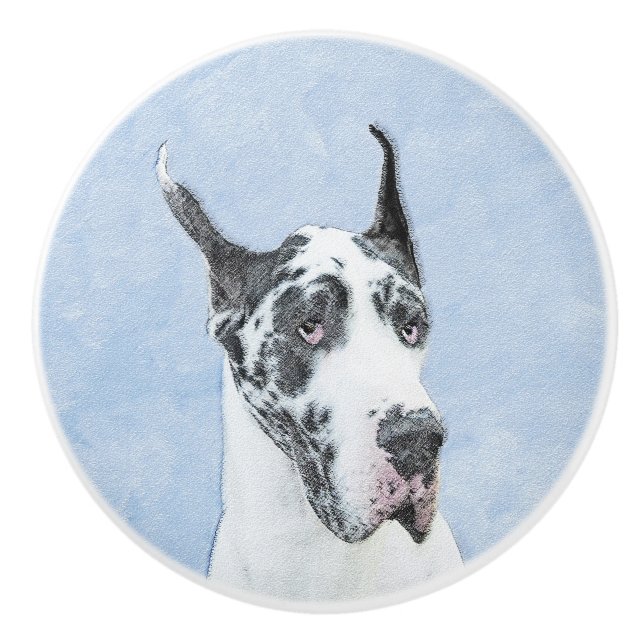 Great Dane (Harlequin) Painting - Original Dog Art Ceramic Knob (Front)