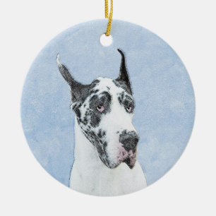 Great Dane (Harlequin) Painting - Original Dog Art Ceramic Ornament
