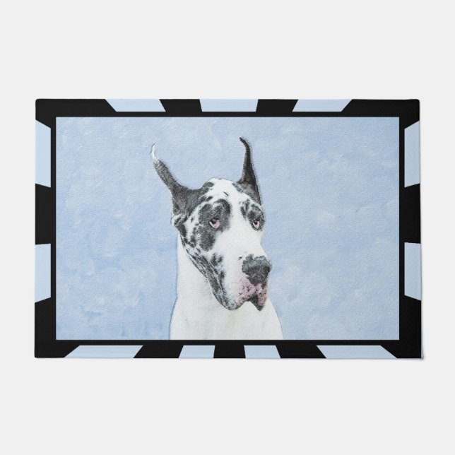 Great Dane (Harlequin) Painting - Original Dog Art Doormat (Front)