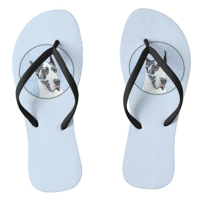 Great Dane (Harlequin) Painting - Original Dog Art Flip Flops (Footbed)