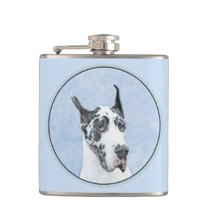 Great Dane (Harlequin) Painting - Original Dog Art Hip Flask