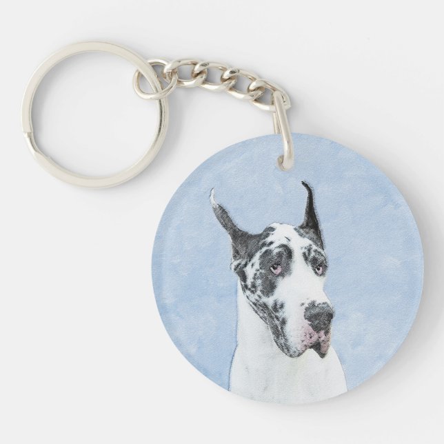 Great Dane (Harlequin) Painting - Original Dog Art Keychain (Front)