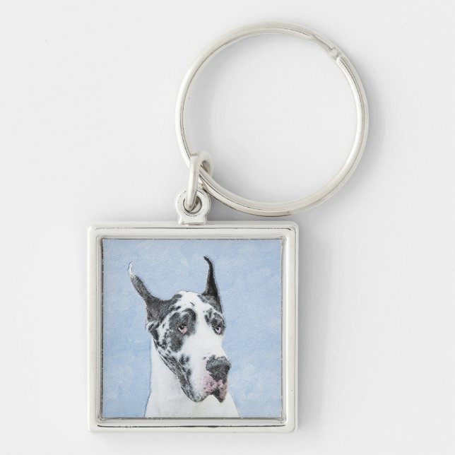 Great Dane (Harlequin) Painting - Original Dog Art Keychain (Front)