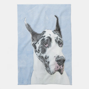 Great Dane (Harlequin) Painting - Original Dog Art Kitchen Towel