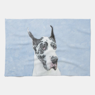 Great Dane (Harlequin) Painting - Original Dog Art Kitchen Towel