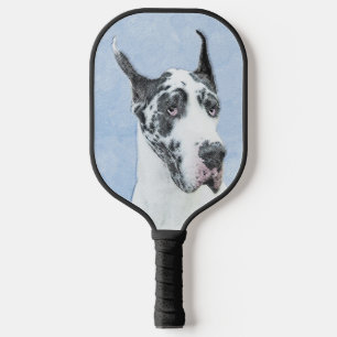 Great Dane (Harlequin) Painting - Original Dog Art Pickleball Paddle
