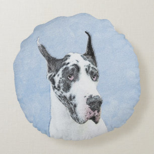 Great Dane (Harlequin) Painting - Original Dog Art Round Pillow